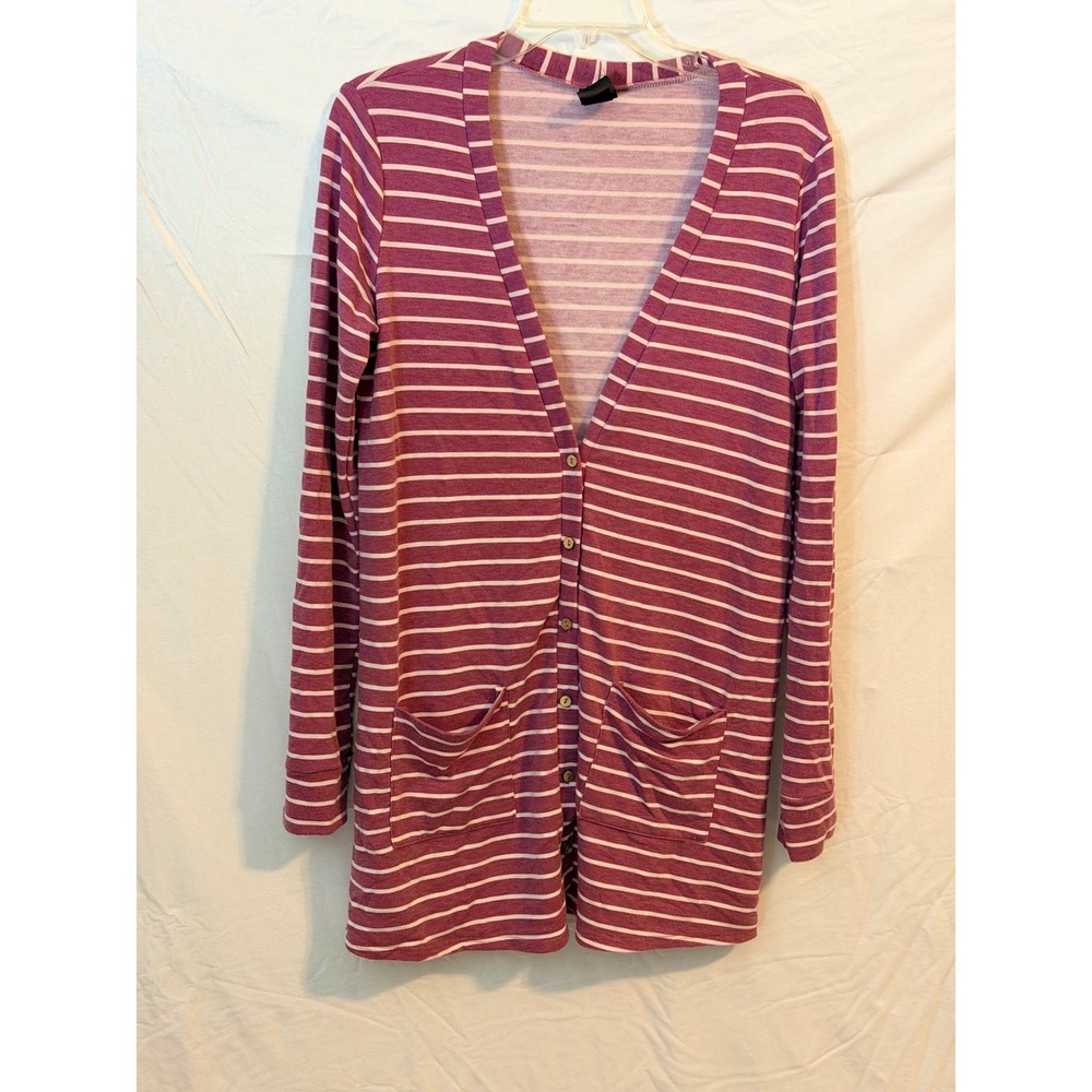 Agnes & Dora Purple Striped Long Sleeve Open Front Cardigan Medium